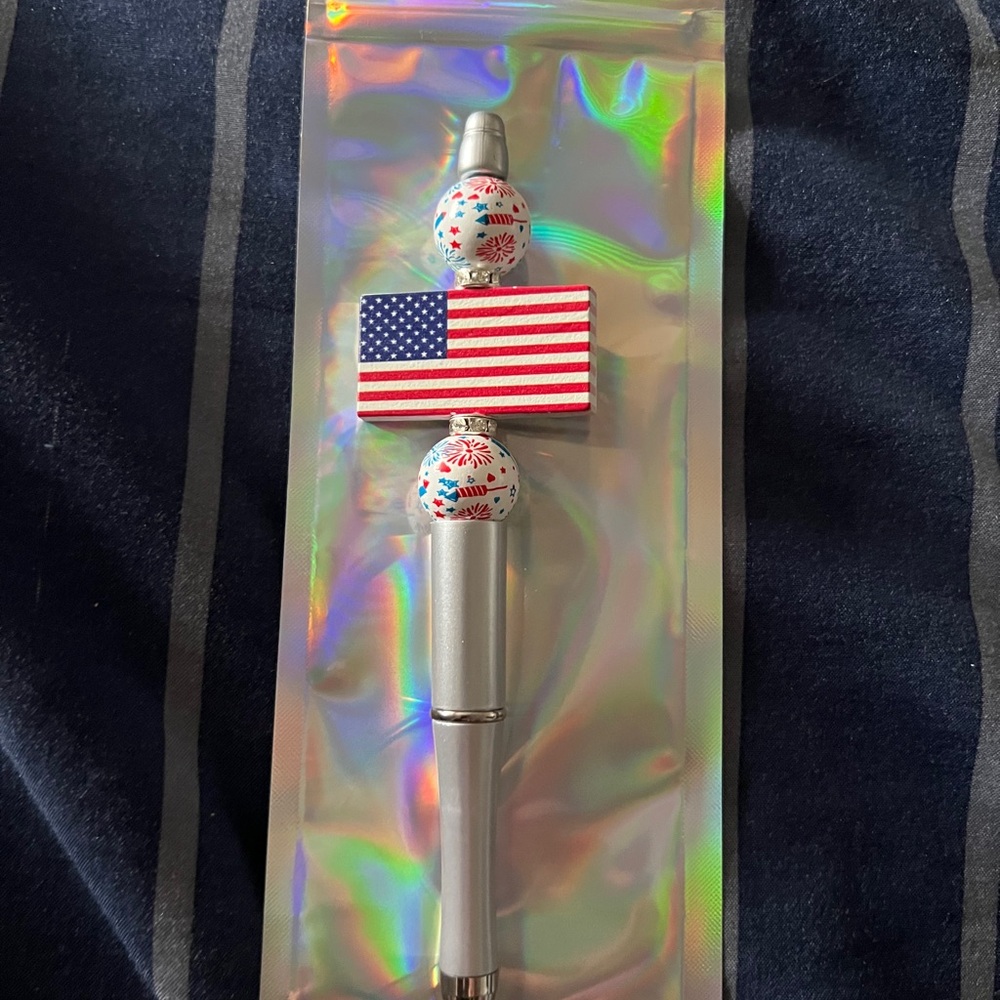 Patriotic Flag Beaded Silver Pen